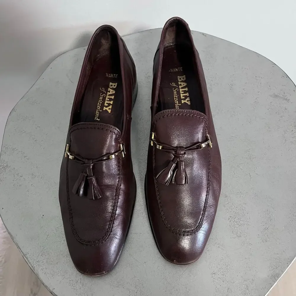 Vintage Bally Switzerland Nante Brown Leather Tassel Horsebit Loafers Men’s 9